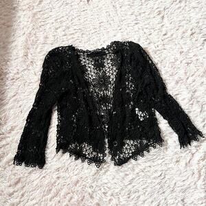 Black Whimsygoth Floral Open Knit Crotchet Dark Fairy Grunge Gothic Cardigan